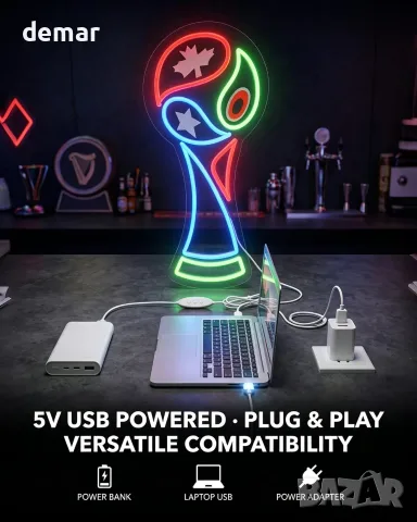 Смарт LED неон надпис/декор купа за световното 2026 – RGB, USB захранване, димиране и монтаж, снимка 6 - Лед осветление - 55330294