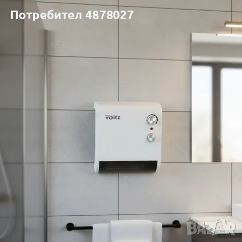 Отоплителна печка за баня Voltz OV51970J – 2000W, вентилатор, водоустойчива, снимка 3 - Отоплителни печки - 55537904