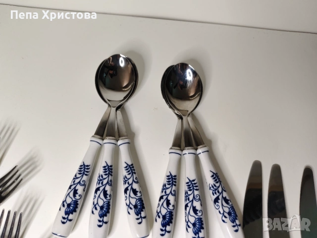 комплект прибори с порцеланови дръжки, снимка 6 - Прибори за хранене, готвене и сервиране - 54773793
