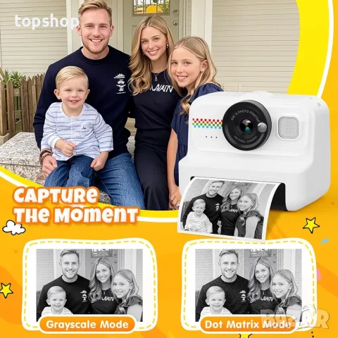 Чисто нов детски фотоапарат за моментален печат HiMont 1080P HD (3 ролки хартия + 32GB карта) , снимка 3 - Фотоапарати - 55449298