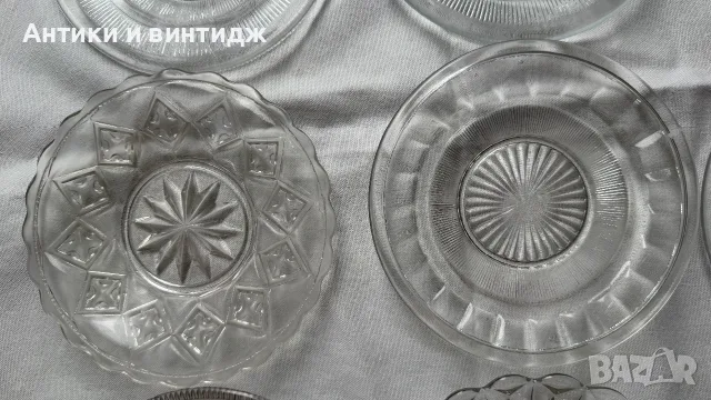 Ретро лот стъклени чинийки / розетки – 8 бр. (Винтидж и антик пресовано стъкло), снимка 4 - Антикварни и старинни предмети - 55682476