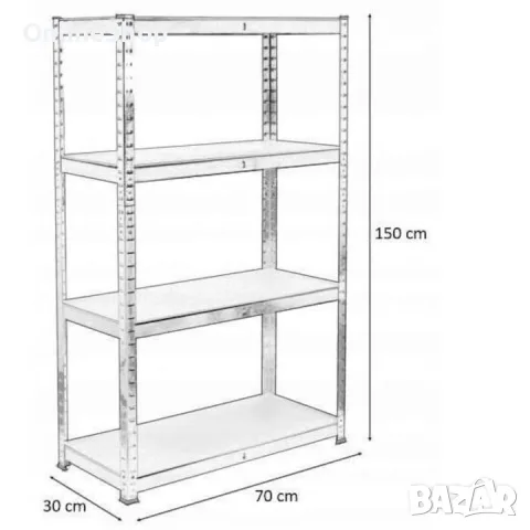 Стелаж за съхранение, Метален, MDF, 4 нива, 70 х 30 х 150 см, снимка 11 - Етажерки - 55695437