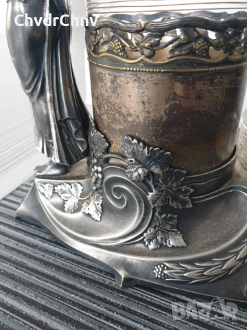 WMF комплект за пиене-пушене/стар ВМФ посребрен фигурален Арт Нуво комплект/чаши-пепелник-кибритник, снимка 5 - Антикварни и старинни предмети - 53950791