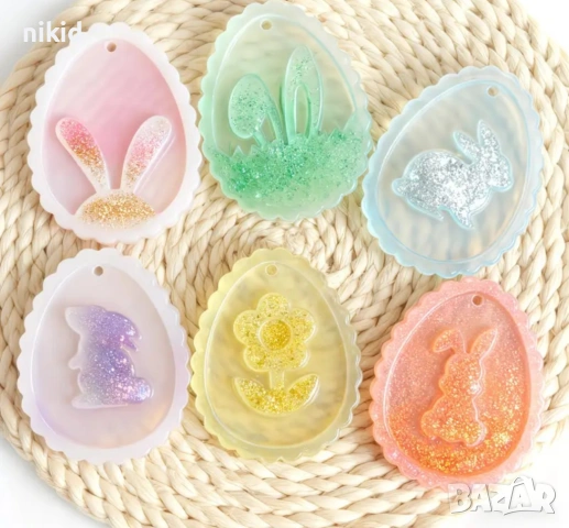 Пиле заек зайче в яйце Великден Великденски силиконов молд форма фондан смола шоколад гипс висулка, снимка 5 - Форми - 54176348