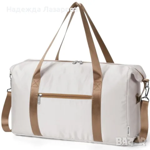 Кабинен багаж 45x36x20 cm , сгъваем Ръчен багаж 25 L Пътна/спортна чанта – Бежово/Тъмно кафяво
