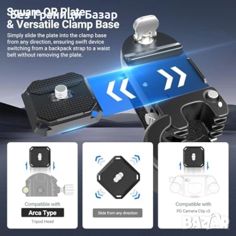 Нов NEEWER клипс за камера раница PD Arca DSLR Mirrorless 10 кг Бърз държач, снимка 3 - Чанти, стативи, аксесоари - 54478831