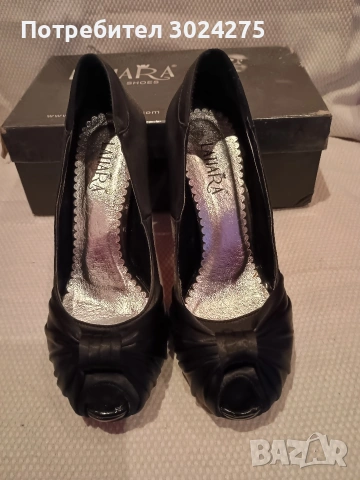 Черни сатенени обувки на висок ток, снимка 5 - Дамски обувки на ток - 54036413