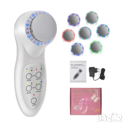 Портативен козметичен уред ултразвук и светлинна LED терапия със 7 светлини, за вкарване на продукти, снимка 2 - Козметични уреди - 54004446