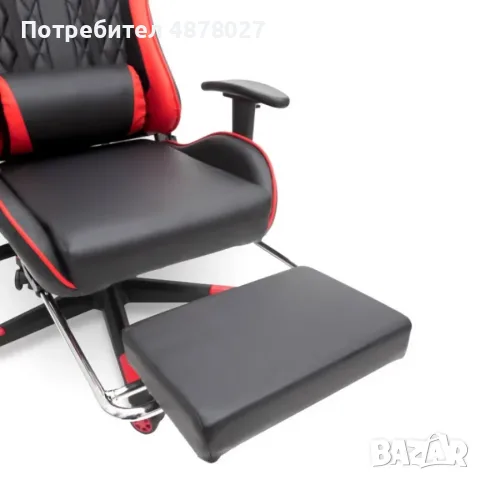 Ергономичен геймърски стол с функция за масаж и подложка за крака - червен, снимка 16 - Столове - 55562405