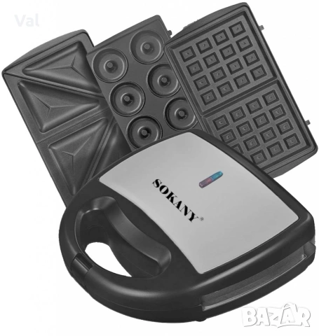 Тостер сандвич 750W,незалепващи и подвижни плочи,LED индикатор SOKANY SK-902, снимка 3 - Тостери - 54733162