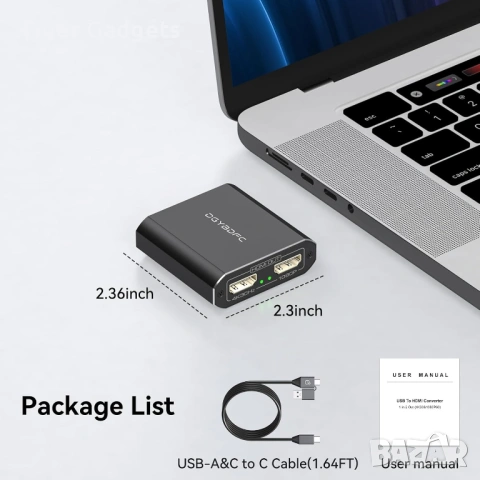 DGYBDFC USB-C към 2 HDMI адаптер – Dual Monitor, 4K + 1080P, MST/SST, снимка 6 - Други - 54929832