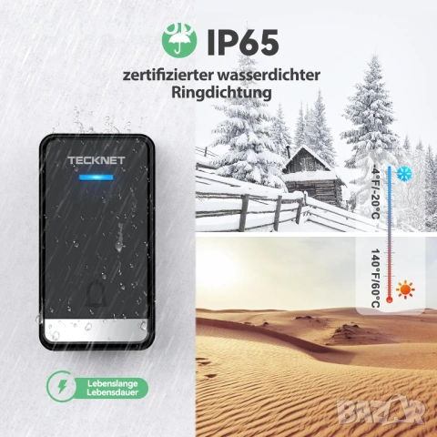 TECKNET безжичен звънец IP65 400м без батерии, снимка 7 - Друга електроника - 54912706