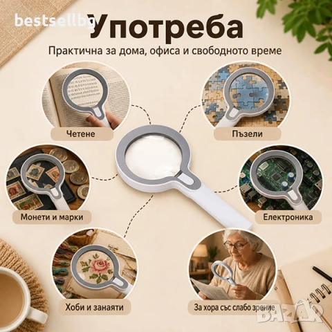 Увеличителна мощна лупа с лампа лед осветление за четене професионална, снимка 3 - Други инструменти - 42364838