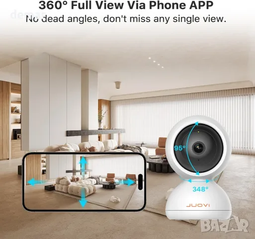 JUOVI 4MP Вътрешна охранителна камера с 2.4/5 GHz WiFi, нощно виждане, двупосочно аудио, снимка 6 - IP камери - 55555326