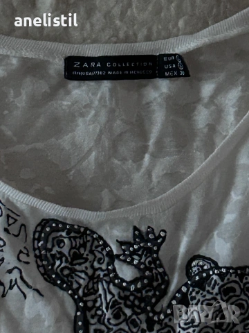 Ефектна бяла блуза Zara Collection – размер L, снимка 3 - Тениски - 54990934