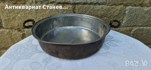 Стара медна тава с месингови дръжки , снимка 16 - Съдове за готвене - 54809734