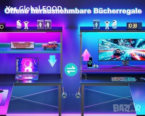 L бюро Coleshome LED 110x80 с контакти черно, снимка 5 - Маси - 54533435