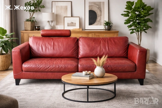 Червен кожен диван