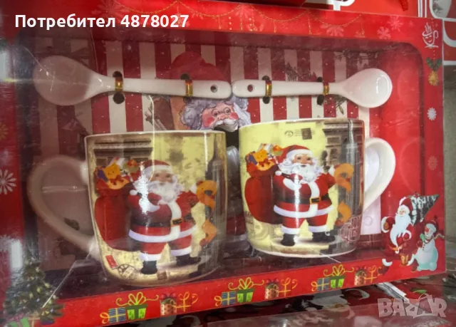 Подаръчен комплект за двама, 2 броя коледни чаши с 2 лъжички., снимка 2 - Чаши - 55299823