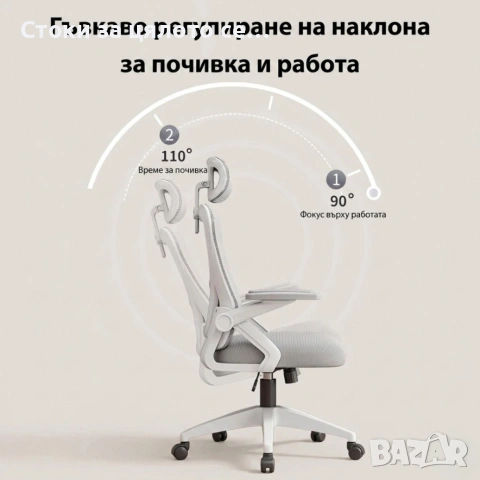 Офис стол с лумбална опора и облегалка за глава, до 150кг, снимка 2 - Столове - 54316025