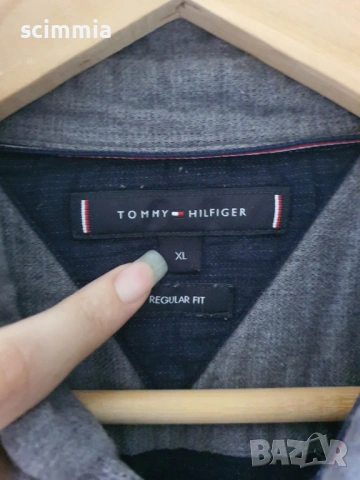 Tommy Hilfiger риза XL Regular Fit 100% памук сива, плътна материя, снимка 6 - Ризи - 54682734