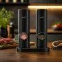 Комплект от 2 броя електрически мелнички за сол и пипер с LED светлина, керамичен механизъм и стойка, снимка 1