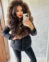 Дамско зимно яке с колан - Естествен косъм + гъши пух, снимка 1