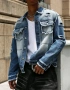 Ново мъжко карго дънково яке риза Street Style накъсан вид овърсайз изтъркано деним памук ХЛ, снимка 1