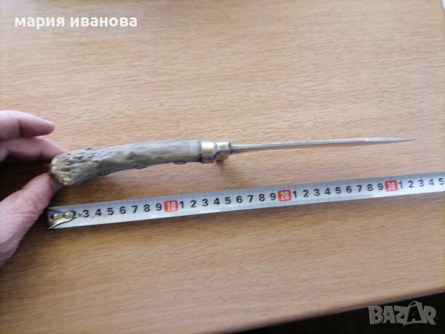 Стар ловен нож с дръжка от рог с украса , снимка 4 - Антикварни и старинни предмети - 54932156
