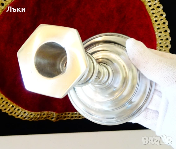Едуардиански калаен свещник 520 гр. , снимка 3 - Антикварни и старинни предмети - 54167401
