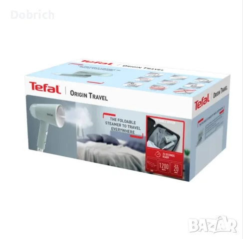 Преносима парна ютия Tefal Origin Travel DT1034E1, променлива пара 0-20 г/мин, резервоар 70 мл, 1200