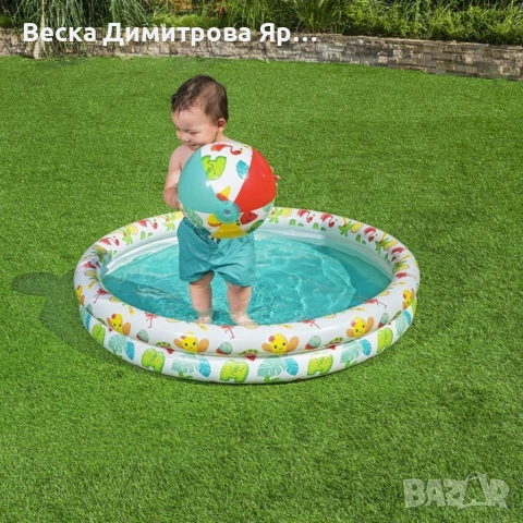 Детски надуваем басейн Ø122 см с топка и пояс – Цветен летен комплект за безкрайни забавления, снимка 6 - Басейни и аксесоари - 54933593