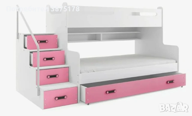 Многофункционално двуетажно детско легло с бюро и трето легло тип "сандвич".