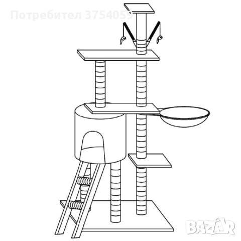 Драскалка кула за котки XXL 136 см – 7 нива, къщичка, легло, играчки и дърво за катерене, снимка 6 - За котки - 55155150
