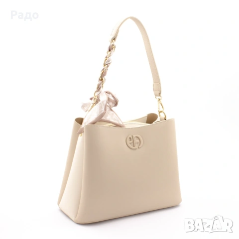 Нова дамска кожена чанта PUAFELI LY94 beige бежово кремаво еко кожа златна раница дръжки презрамки