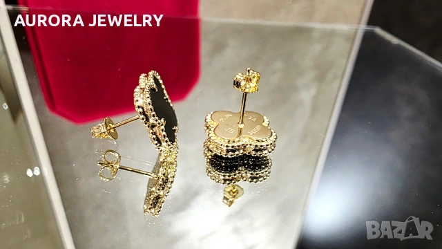 Van Cleef & Arpels VCA Gold Black Onyx Vintage Alhambra Stud Дамски Обеци с Винт, снимка 5 - Обеци - 54709949
