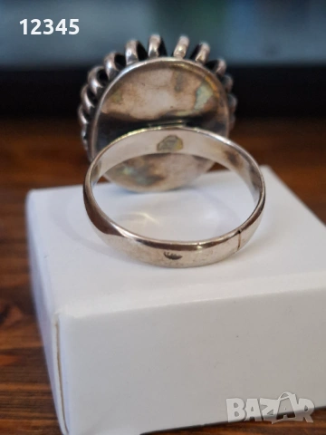 Стар сребърен пръстен с естествен малахит , снимка 3 - Пръстени - 54111337