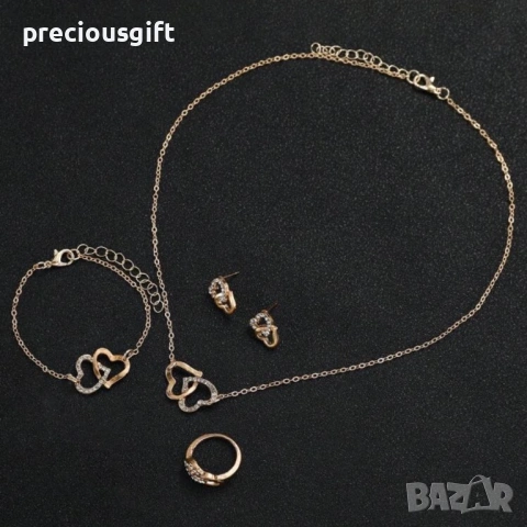 Комплект с часовник, колие, гривна, обеци и пръстен, снимка 4 - Дамски - 54139266