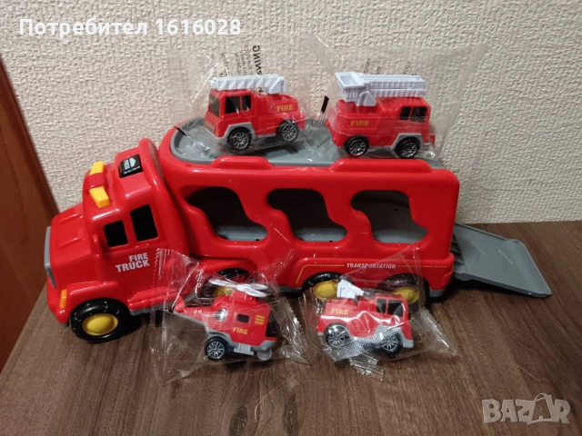Голям пожарен автовоз със звук и светлина с 3 камиона и 1 хеликоптер.