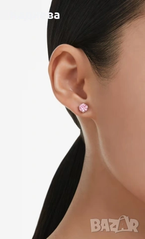 Обеци Swarovski с розов кръгъл кристал, с винт , снимка 4 - Обеци - 55157205