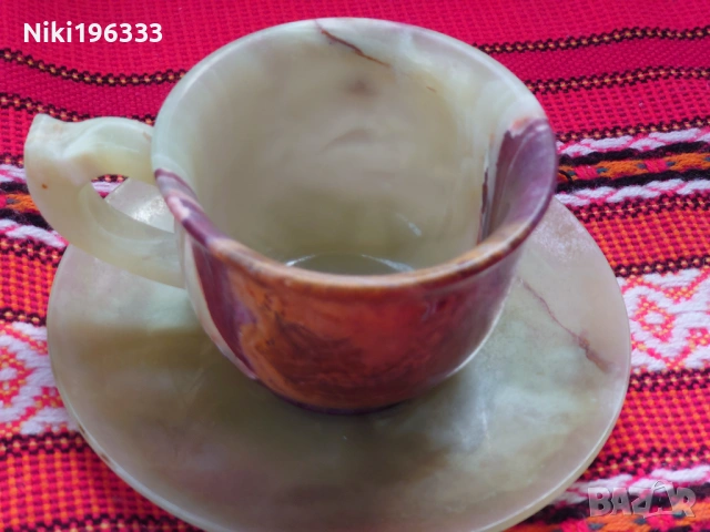 Уникален комплект от пакистански Оникс - 3 чаши с чинийки + 2 декоративни сфери, снимка 2 - Сервизи - 54007675