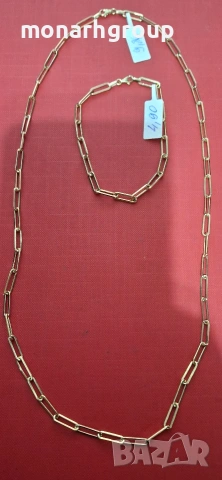 Комплект златни верижка и гривна, снимка 2 - Гривни - 54645263