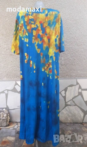4XL/5XL Нова дълга рокля в синьо , снимка 6 - Рокли - 54981511
