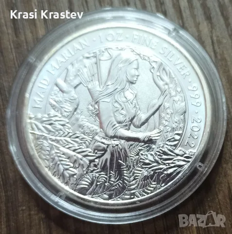 Серия 3 сребърни монети: (Robin Hood + Maid Marian + Little John) Британия 2 Паунда 2021-2022 - 1 Oz, снимка 3 - Нумизматика и бонистика - 55436777