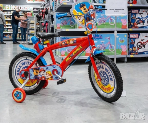 Детски велосипед Paw Patrol 16” – със спомагателни колела, спирачки и бутилка за вода