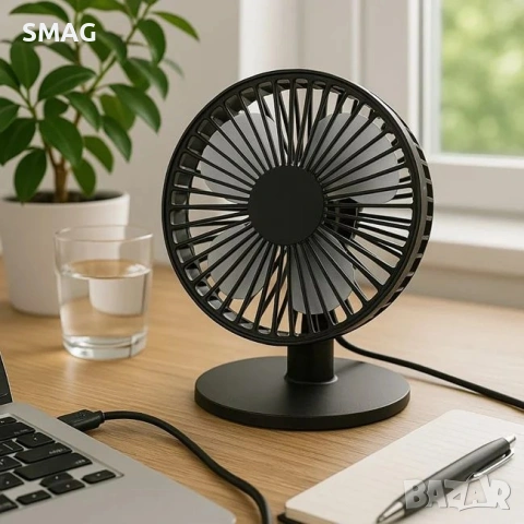 Настолен USB вентилатор 5W, черен, 90° наклон, Ø16.6 см_1249699