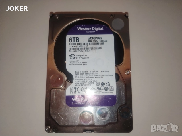WD Purple 6TB Surveillance HDD 3.5" SATA III (WD60PURZ) - 100% Health