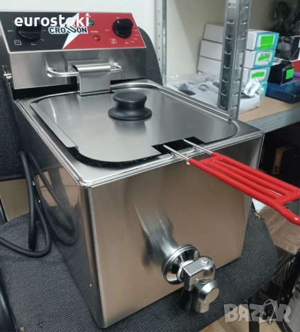 Професионален електрически фритюрник CROSSON 6L с изпускателен кран за олио, неръждаема стомана, снимка 7 - Обзавеждане на кухня - 54640361
