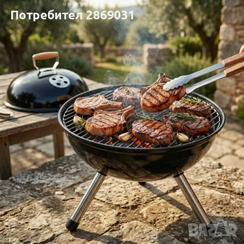 Туристическо барбекю на въглища с кълбовидна форма 37.5 x 45.5 см – компактно и преносимо за градина, снимка 3 - Барбекюта - 54455942
