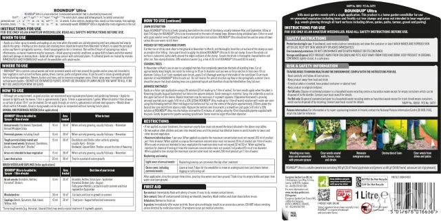 Roundup Tough Weedkiller, концентрат, до 100 литра, 1 литър, снимка 2 - Други - 55527368